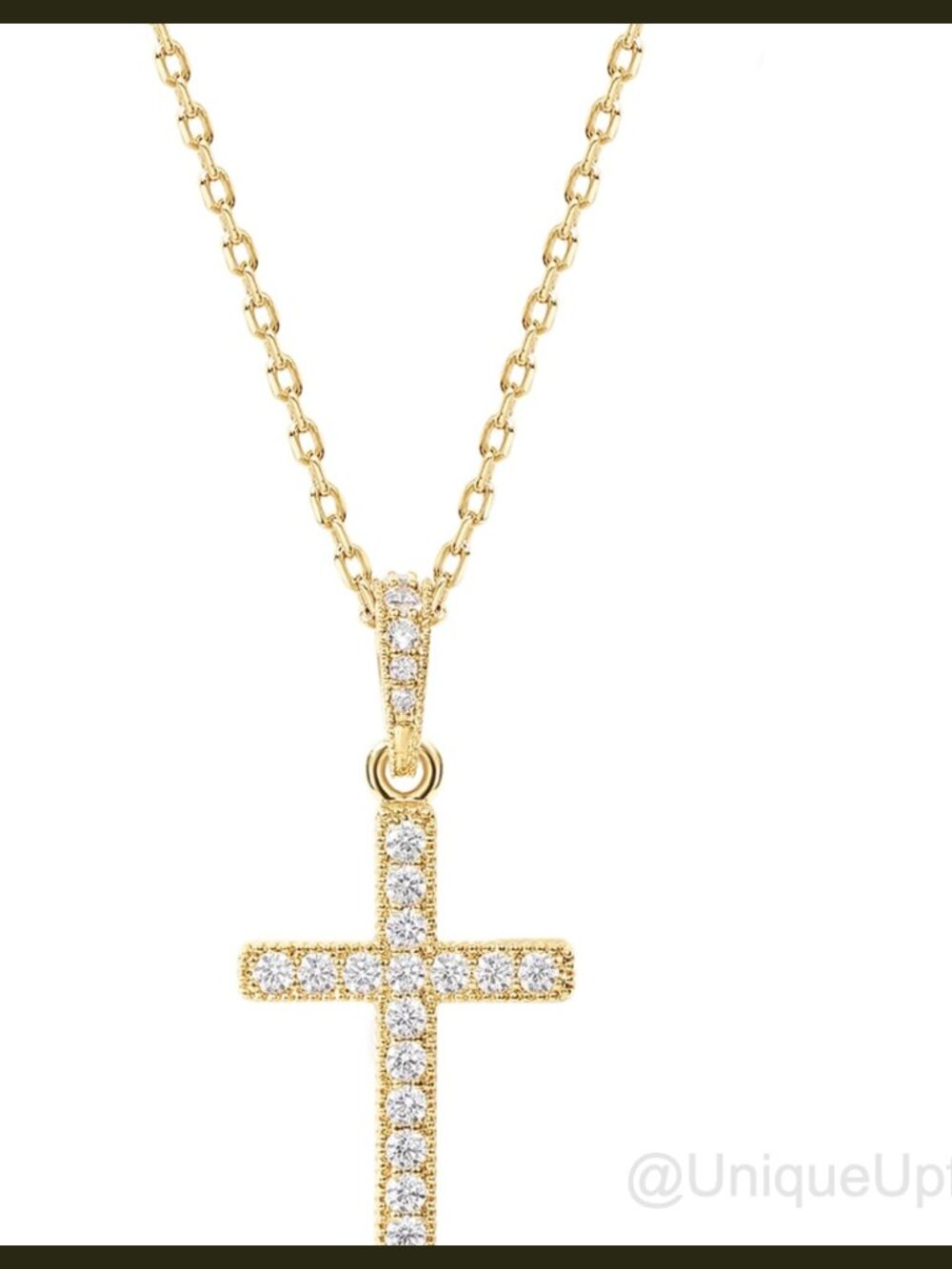 14K Gold Plated CZ Cross Pendant Necklace Adjustable 19"